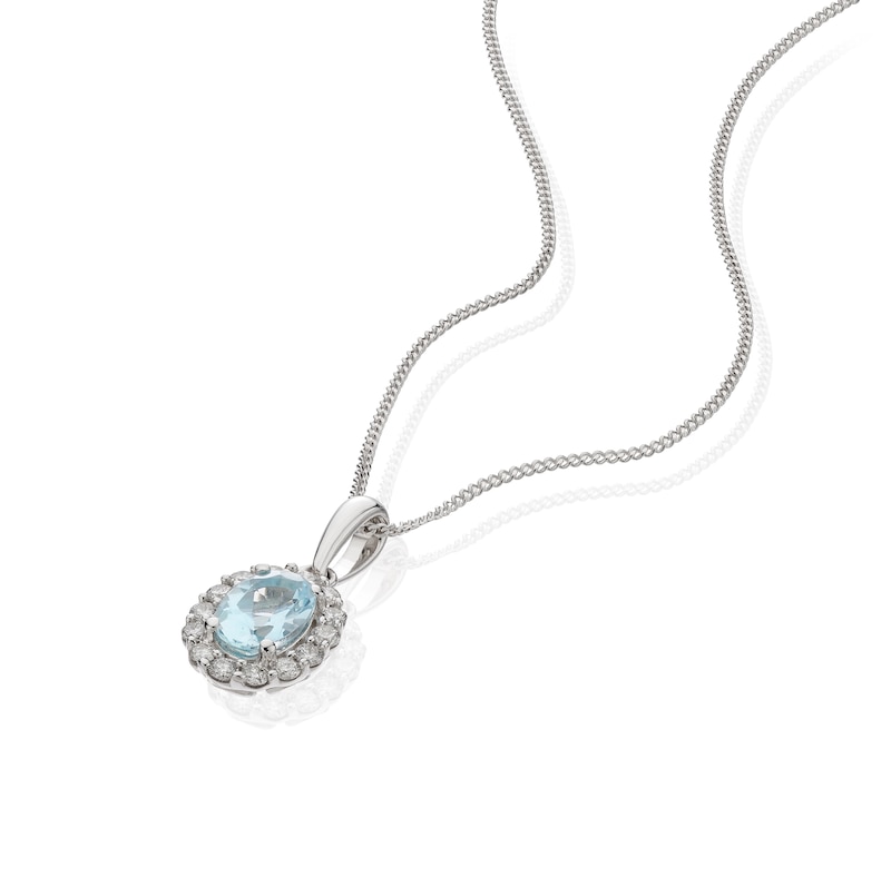 Main Image 2 of 9ct White Gold 16+2&quot; 0.15ct Diamond & Aquamarine Pendant Necklace