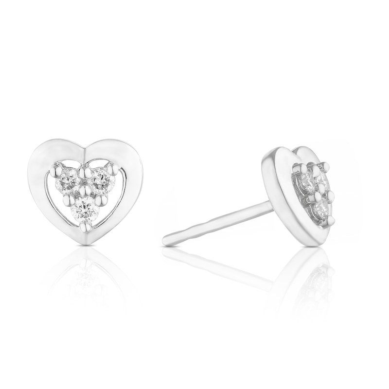 Main Image 1 of Sterling Silver 0.10ct Diamond Heart Shaped Earrings