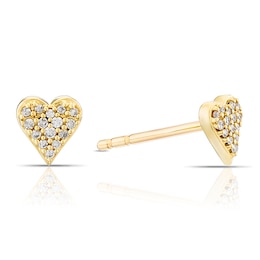 9ct Yellow Gold & Diamond Heart Shaped Stud Earrings