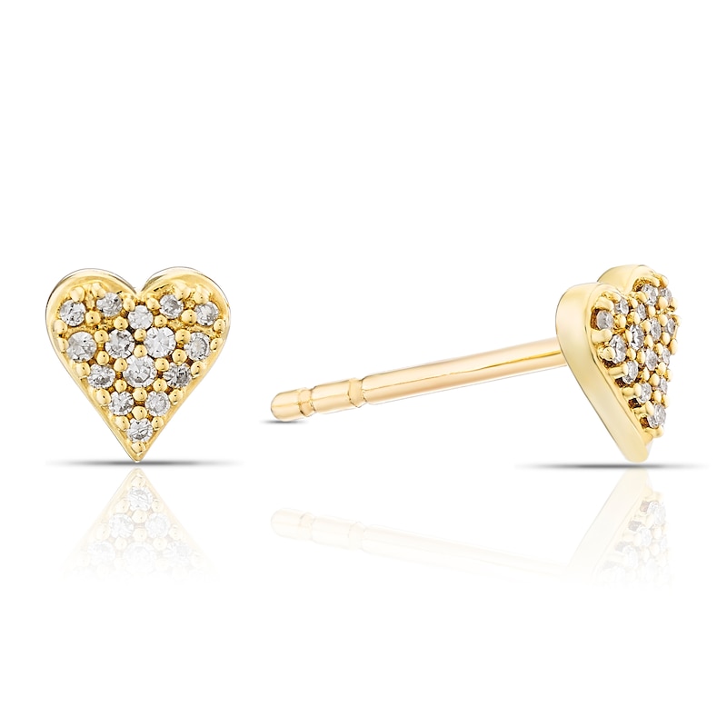 Main Image 1 of 9ct Yellow Gold & Diamond Heart Shaped Stud Earrings