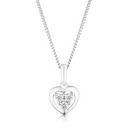 Sterling Silver 16+2&quot; 0.10ct Diamond Heart Shaped Cluster Necklace