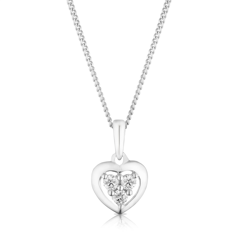 Main Image 1 of Sterling Silver 16+2&quot; 0.10ct Diamond Heart Shaped Cluster Necklace