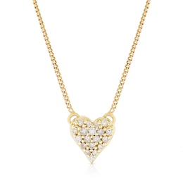 9ct Yellow Gold 18&quot; Diamond Heart Shaped Pendant Necklace