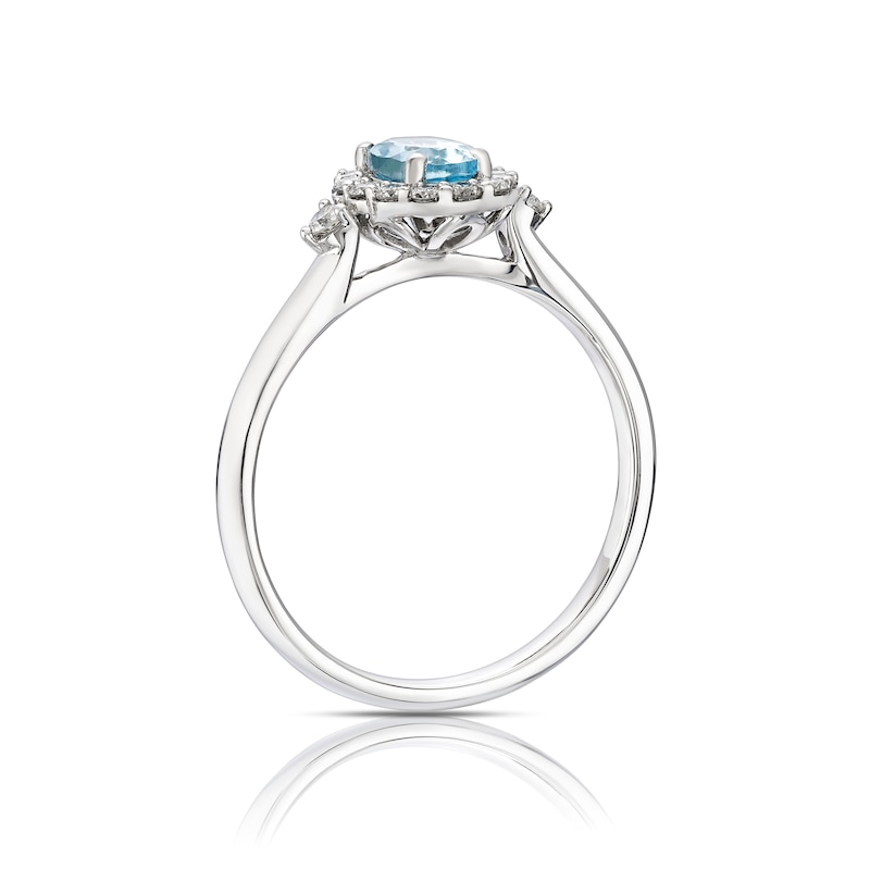 Main Image 3 of 9ct White Gold Blue 0.20ct Diamond & Aquamarine Halo Ring