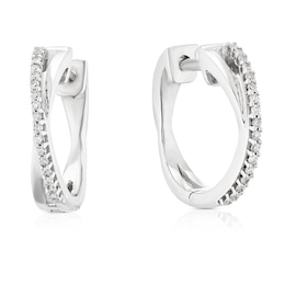 Sterling Silver 0.10ct 15mm Diamond Crossover Hoop Earrings