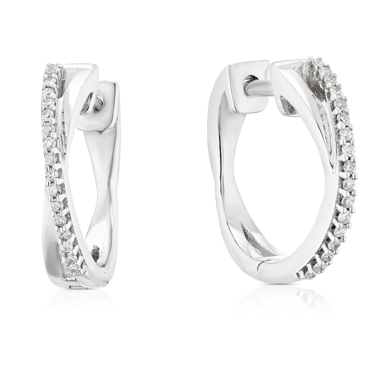 Main Image 1 of Sterling Silver 0.10ct 15mm Diamond Crossover Hoop Earrings