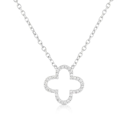 9ct White Gold 18&quot; Diamond Open Clover Shaped Pendant Necklace