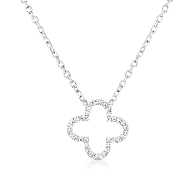 Main Image 1 of 9ct White Gold 18&quot; Diamond Open Clover Shaped Pendant Necklace