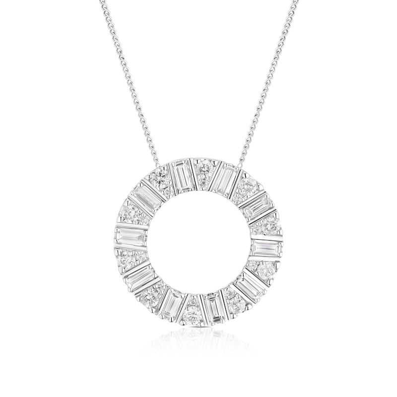 Main Image 1 of 9ct White Gold 18&quot; 0.59ct Diamond Open Circle Pendant Necklace