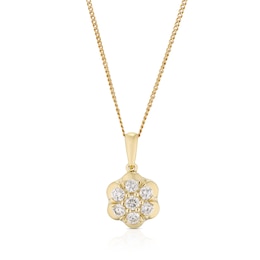 9ct Yellow Gold 18&quot; 0.25ct Diamond Flower Shaped Pendant Necklace