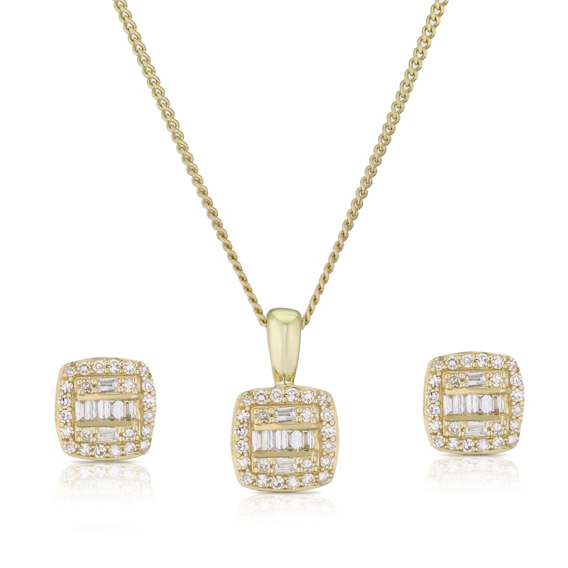 Main Image 1 of 9ct Yellow Gold 0.25ct Diamond Earring & Necklace Jewellery Set