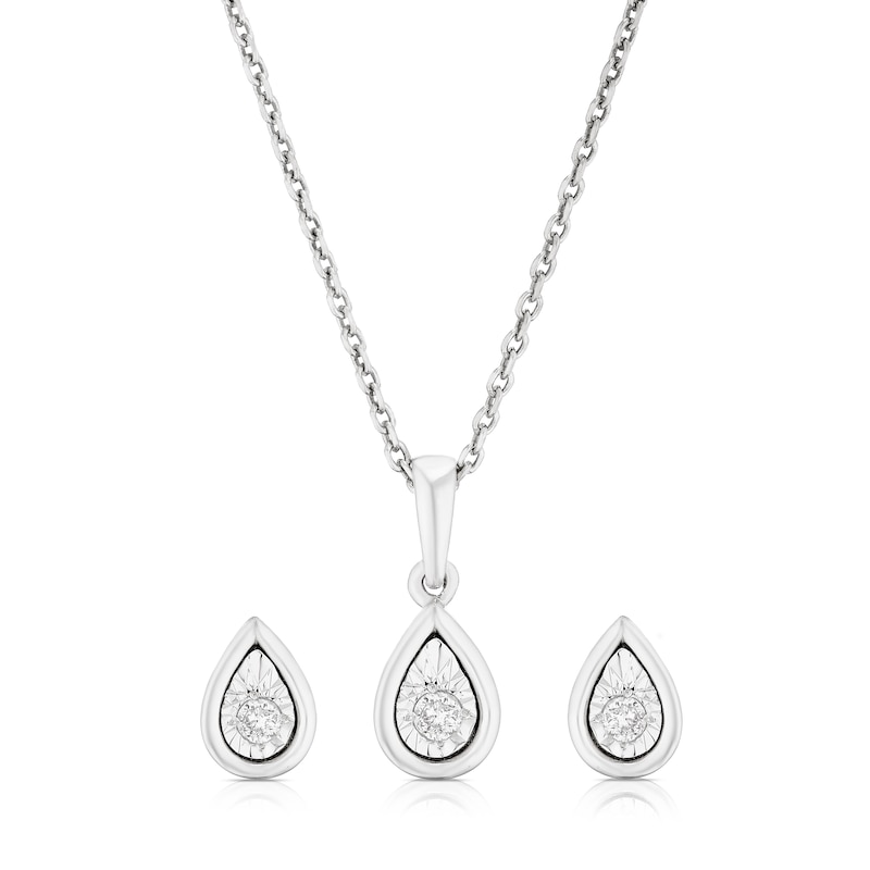 Main Image 1 of Sterling Silver Diamond Illusion Earrings & Necklace Jewellery Set