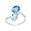 Thumbnail Image 1 of 9ct White Gold 0.10ct Diamond & Blue Topaz Toi Et Moi Ring