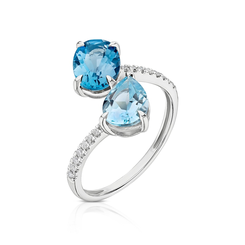 Main Image 2 of 9ct White Gold 0.10ct Diamond & Blue Topaz Toi Et Moi Ring