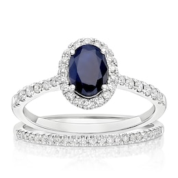 18ct White Gold 0.33ct Diamond & Sapphire Oval Bridal Set