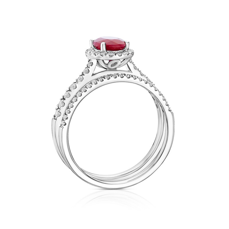 Main Image 3 of 18ct White Gold 0.33ct Diamond & Ruby Oval Bridal Set