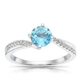 9ct White Gold 0.10ct Diamond & Blue Topaz Solitaire Ring