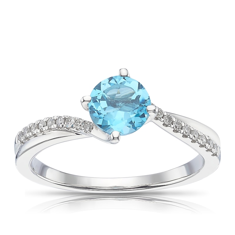 Main Image 1 of 9ct White Gold 0.10ct Diamond & Blue Topaz Solitaire Ring