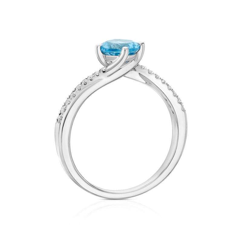 Main Image 3 of 9ct White Gold 0.10ct Diamond & Blue Topaz Solitaire Ring