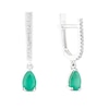 Thumbnail Image 1 of 9ct White Gold Diamond & Emerald Pear Shaped Drop Earrings