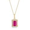 Thumbnail Image 1 of 18ct Yellow Gold 16+2&quot; 0.10ct Diamond & Ruby Emerald Shaped Pendant