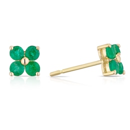 9ct Yellow Gold Emerald Dainty Flower Shaped Stud Earrings