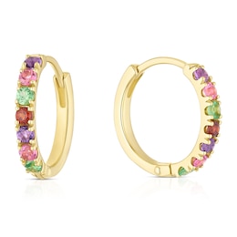 9ct Yellow Gold Multi Gemstone Hoop Earrings