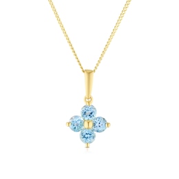 9ct Yellow Gold 16+2&quot; Blue Topaz Flower Shaped Pendant Necklace