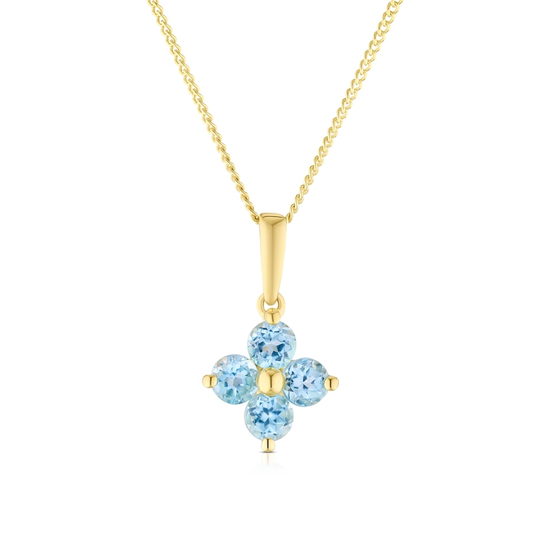 Main Image 1 of 9ct Yellow Gold 16+2&quot; Blue Topaz Flower Shaped Pendant Necklace