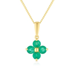 9ct Yellow Gold 16+2&quot; Emerald Flower Shaped Dainty Necklace