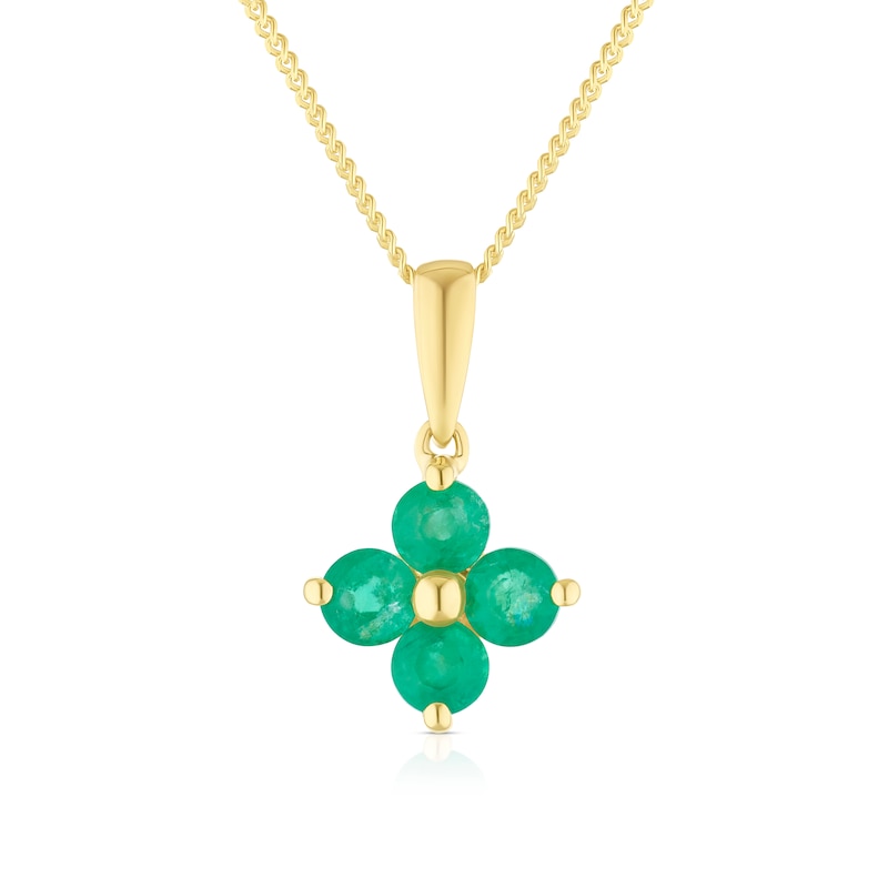 Main Image 1 of 9ct Yellow Gold 16+2&quot; Emerald Flower Shaped Dainty Necklace