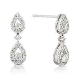 9ct White Gold 0.30ct Diamond Pear Shaped Drop Earrings