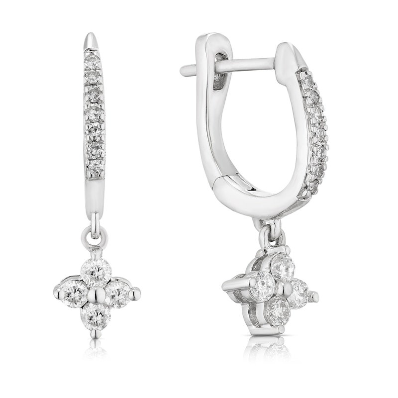 Main Image 1 of 9ct White Gold 0.25ct Diamond Flower Shaped Hoop Earrings