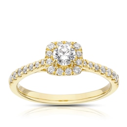 18ct Yellow Gold 0.50ct Diamond Cushion Shaped Halo Ring