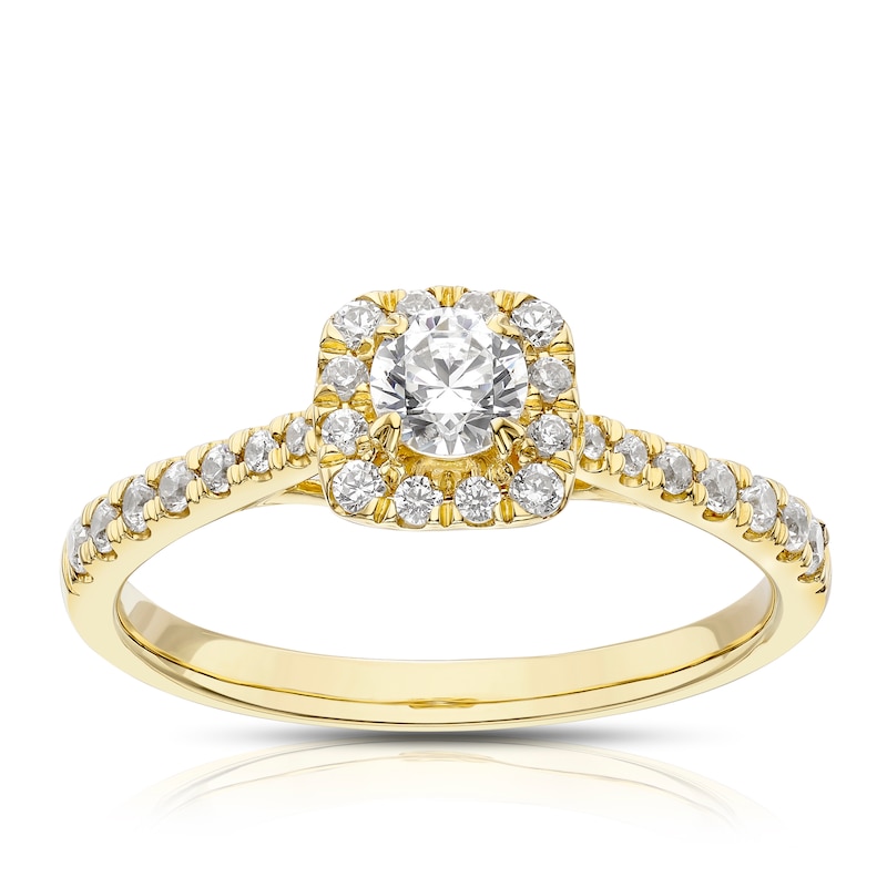 Main Image 1 of 18ct Yellow Gold 0.50ct Diamond Cushion Shaped Halo Ring