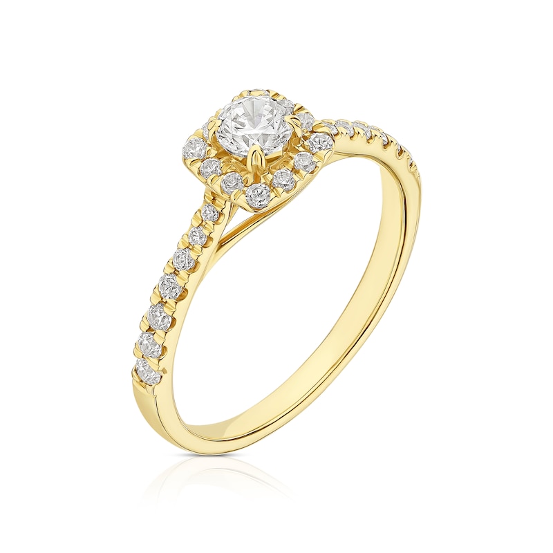 Main Image 2 of 18ct Yellow Gold 0.50ct Diamond Cushion Shaped Halo Ring