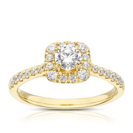 18ct Yellow Gold 0.75ct Diamond Cushion Shaped Halo Ring