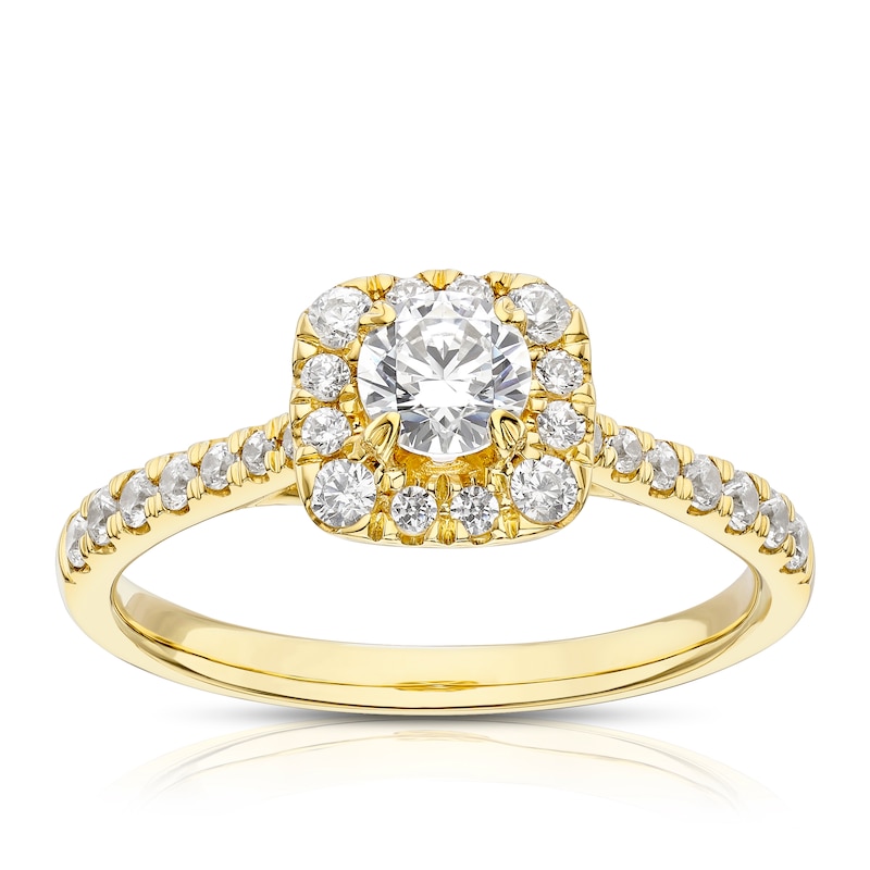 Main Image 1 of 18ct Yellow Gold 0.75ct Diamond Cushion Shaped Halo Ring