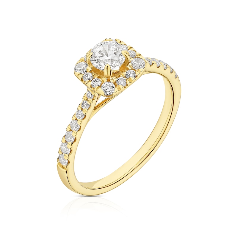 Main Image 2 of 18ct Yellow Gold 0.75ct Diamond Cushion Shaped Halo Ring