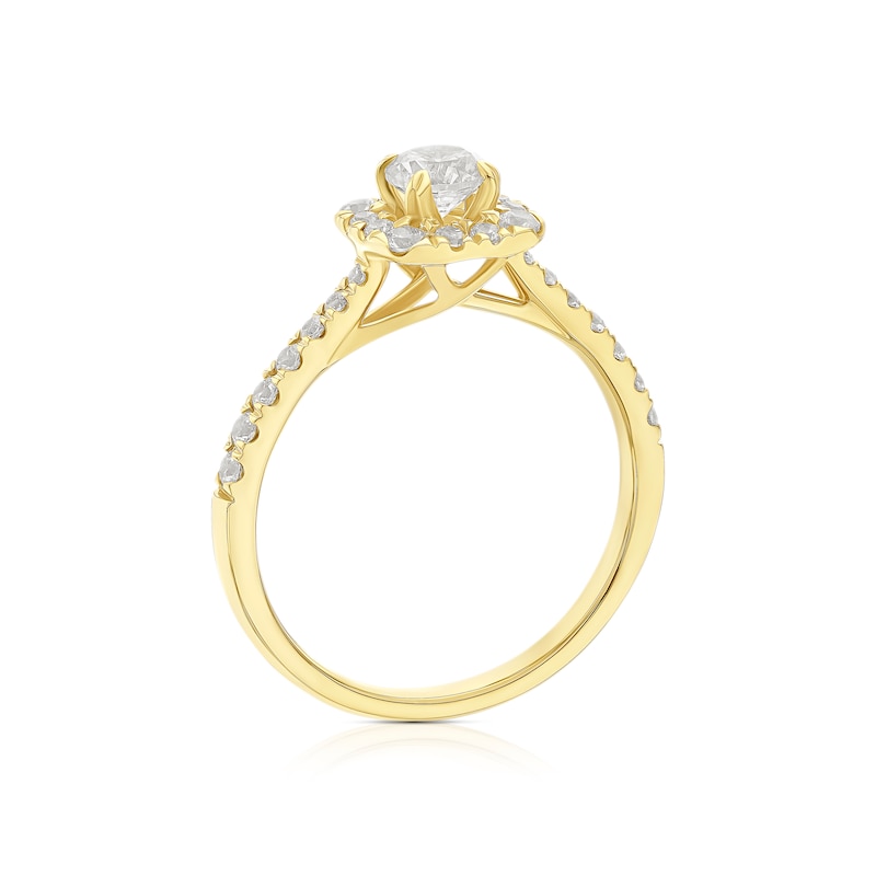 Main Image 3 of 18ct Yellow Gold 0.75ct Diamond Cushion Shaped Halo Ring