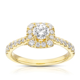 18ct Yellow Gold 1ct Diamond Cushion Shaped Halo Ring