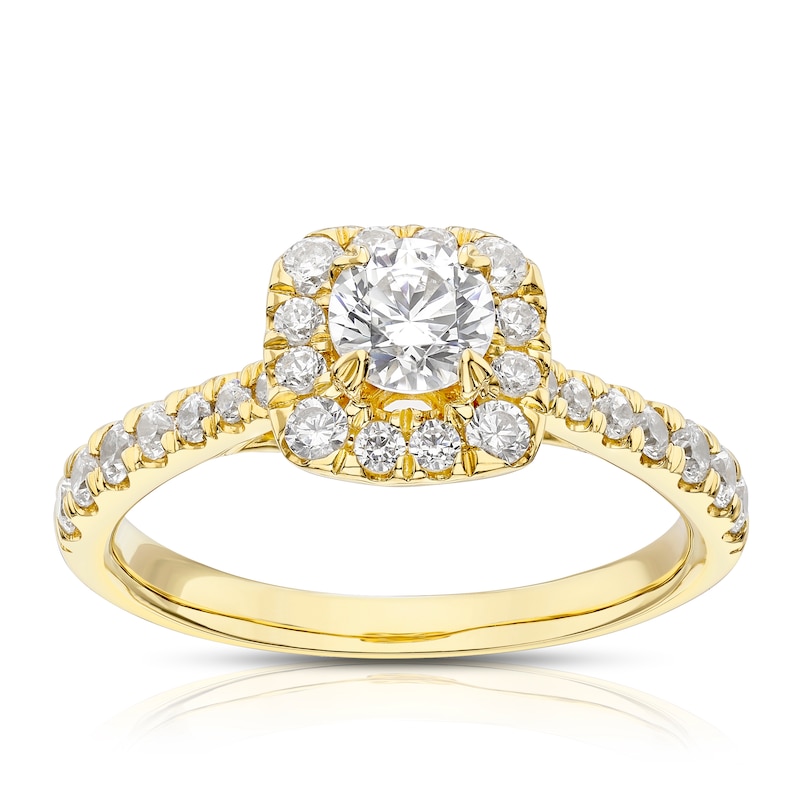 Main Image 1 of 18ct Yellow Gold 1ct Diamond Cushion Shaped Halo Ring