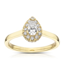 The Diamond Story 18ct Yellow Gold 0.50ct Diamond Pear Halo Ring