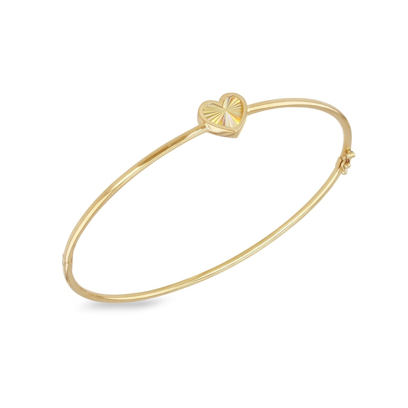 Main Image 1 of 9ct Yellow Gold Diamond Cut Heart Shaped Bangle