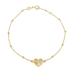 9ct Yellow Gold 7&quot; Diamond Cut Heart Shaped Charm Bracelet