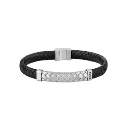 BOSS Men's Tailored Leather Herringbone Strap Bracelet