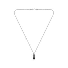 BOSS Kassy Men's Stainless Steel & Black Enamel Emblem Pendant Necklace