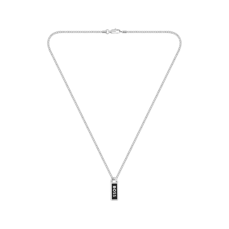 Main Image 1 of BOSS Kassy Men's Stainless Steel & Black Enamel Emblem Pendant Necklace