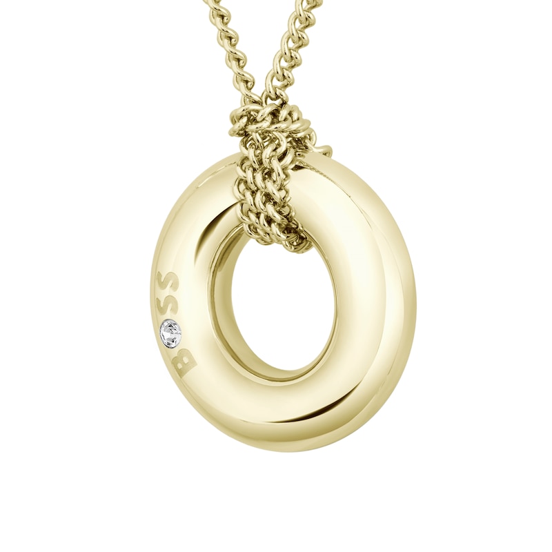 Main Image 3 of BOSS Live Ladies' Gold IP & Crystal Circular Pendant Necklace