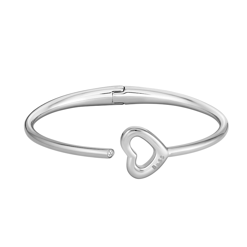 Main Image 1 of BOSS Honey Ladies' Boundless Stainless Steel & Crystal Open Heart Bangle